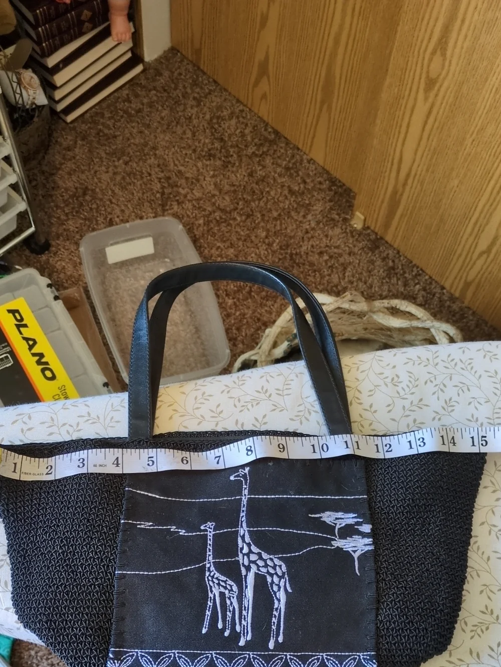 Black Giraffe Embroidered Handbag